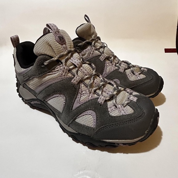 Merrell Hiking Trail Shoes Womens Size 8 Gray Purple Mesh Suede Lace Up Outdoor - Picture 1 of 12
